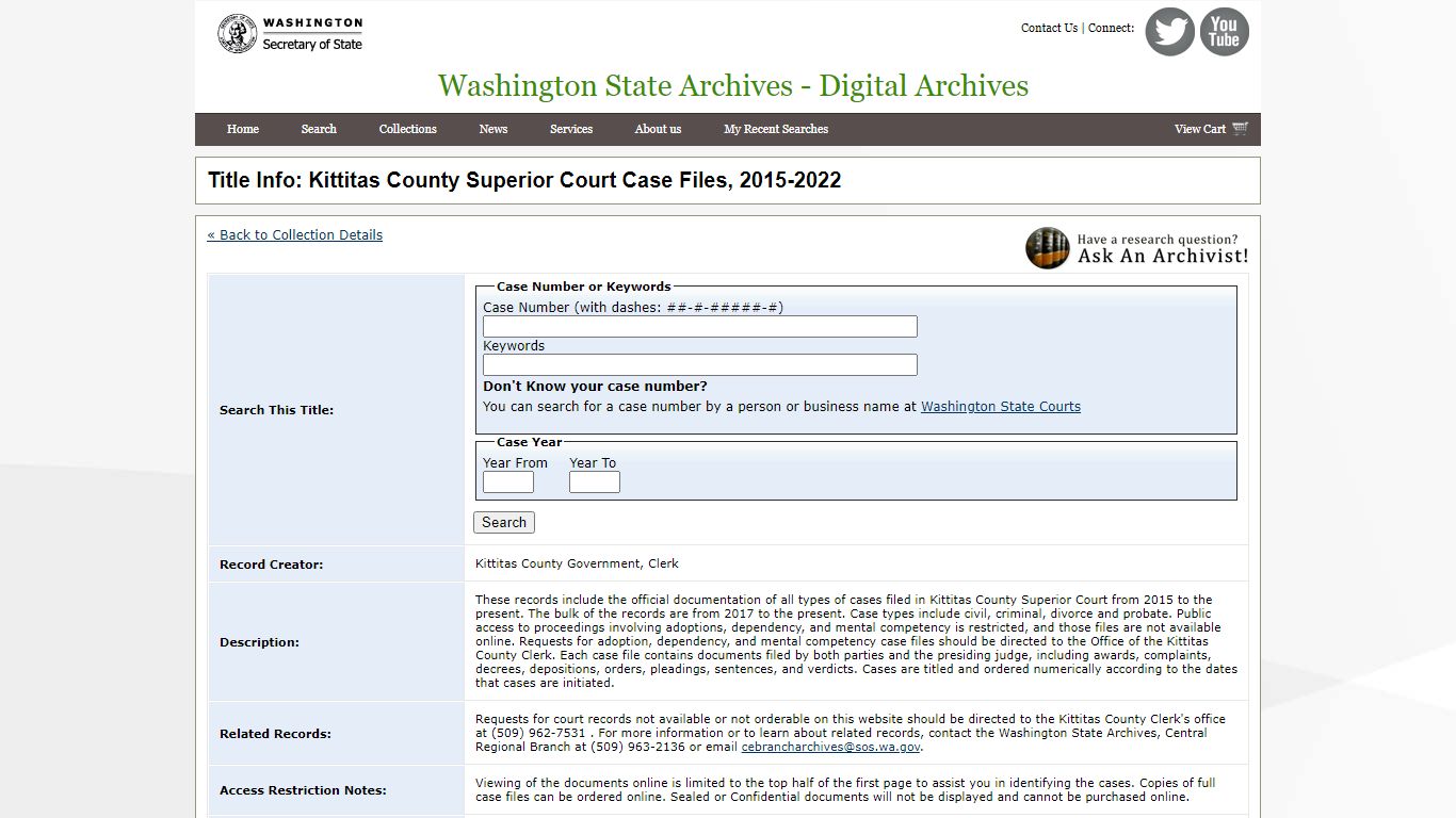 Title Info: Kittitas County Superior Court Case Files, 2015-2022